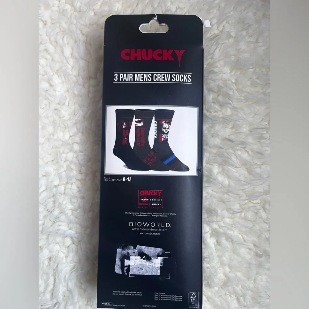 Bioworld Chucky Themed Black Crew Socks - 3 Pack